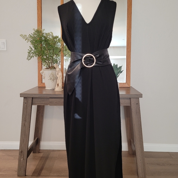 Club L Plus Size Maxi Black Ribbed Sleeveless Floor Length Jersey Dress Size 20 - Picture 1 of 5